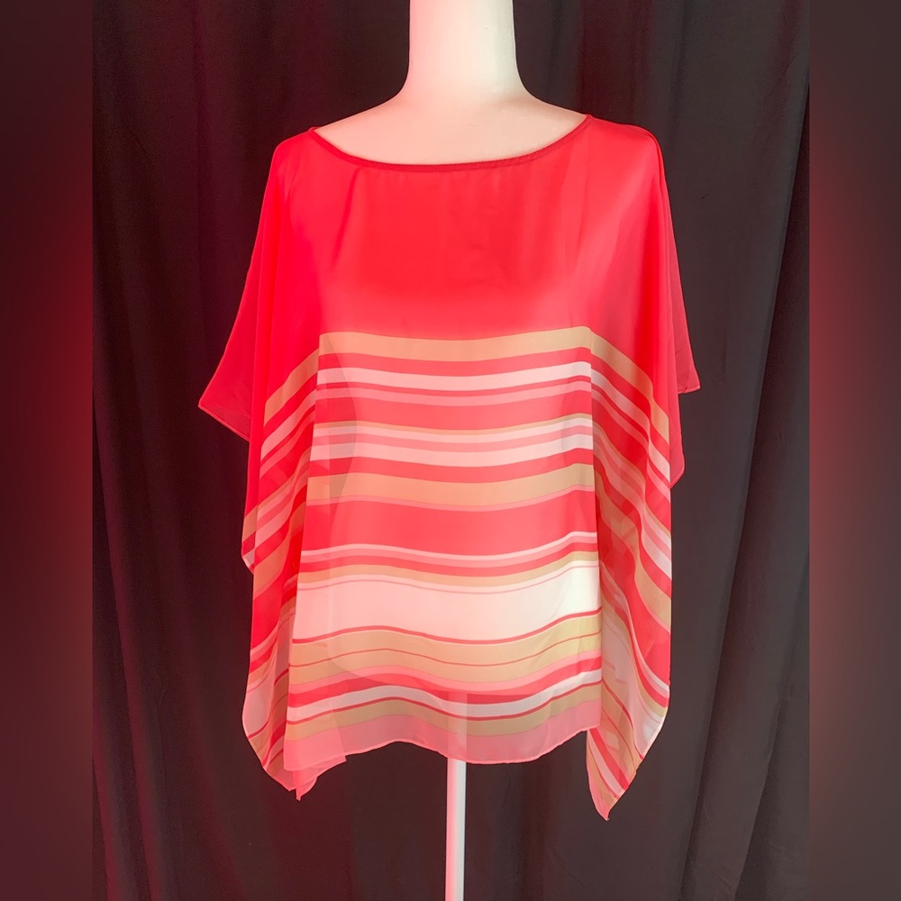 Talbots sheer pink striped poncho blouse with tags size S/M